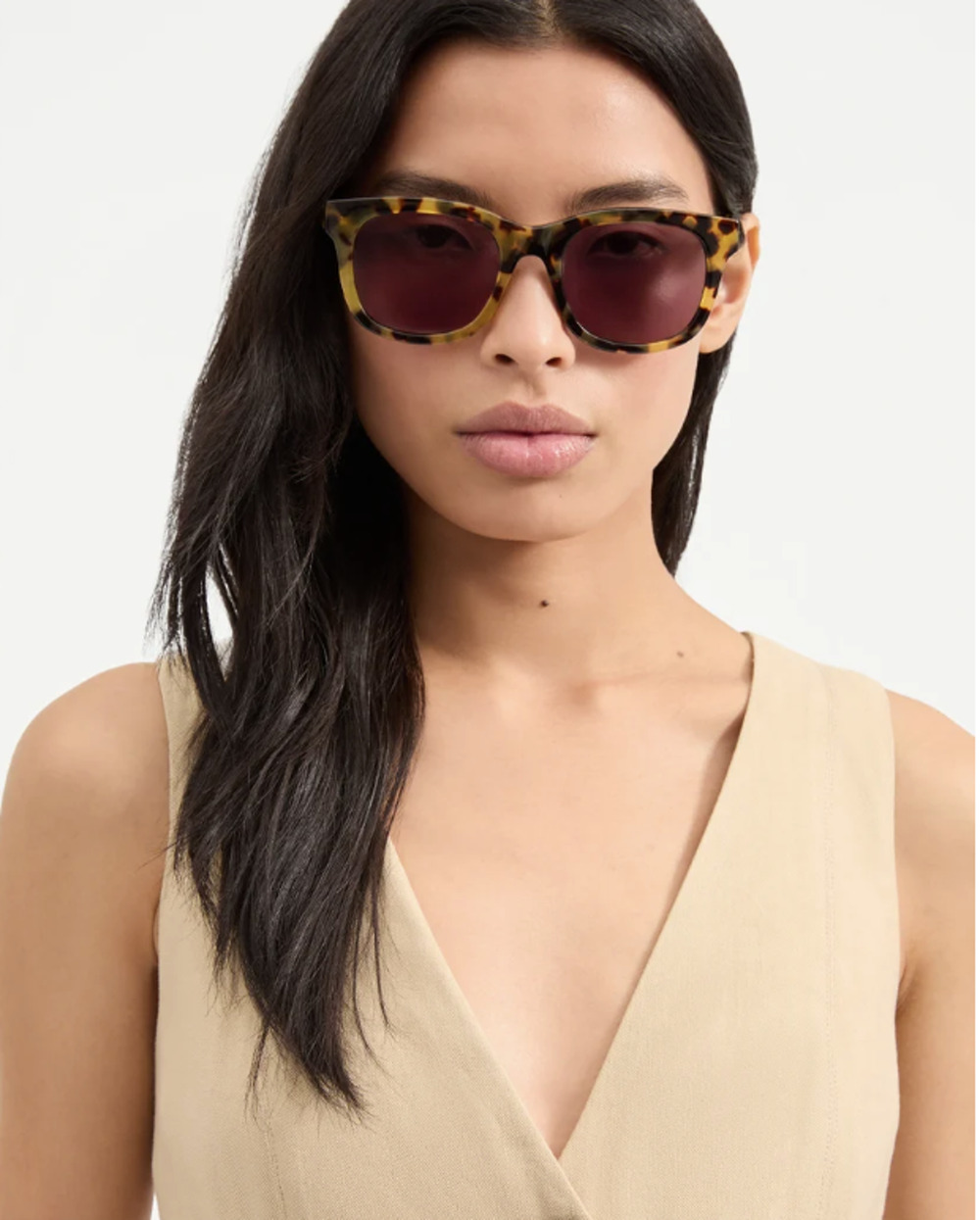 New Veronica Beard Jane Square Frame Sunglasses Tortoise
